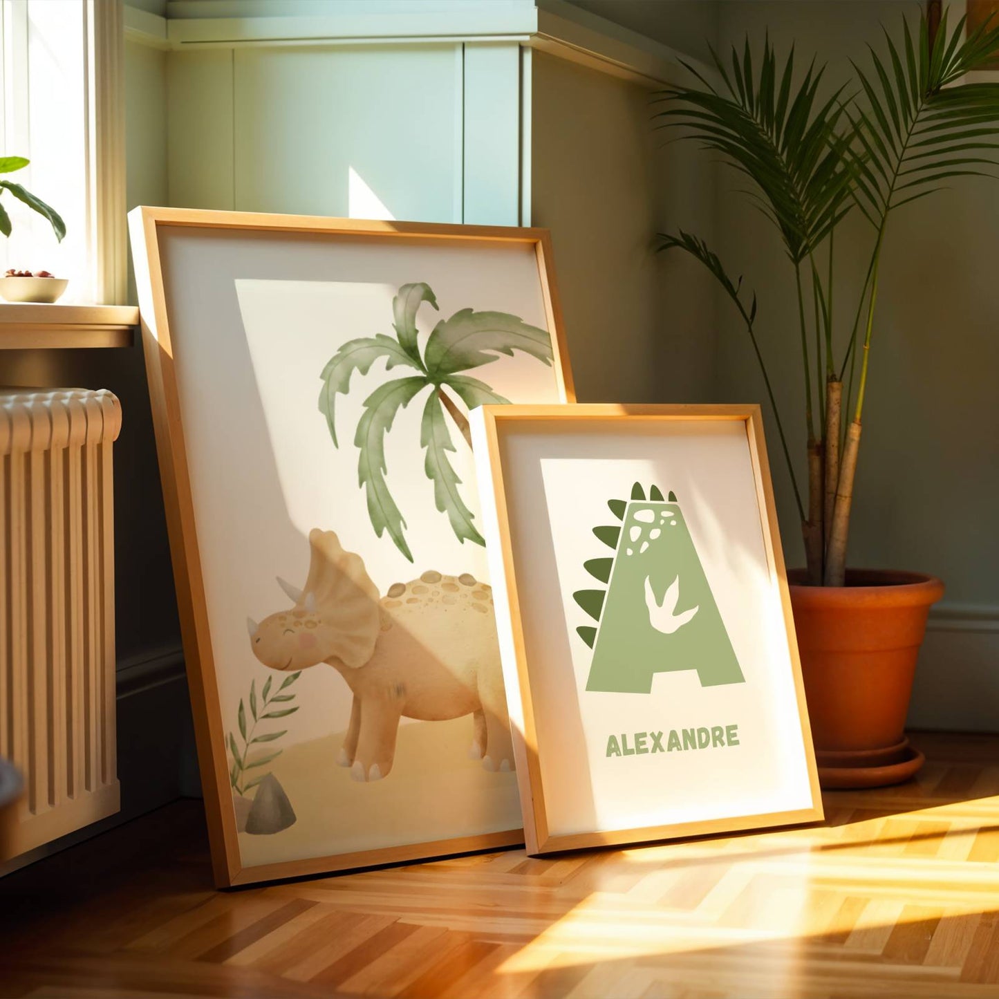 Set de 3 Affiches Dinosaure Enfant - Décoration Chambre Dinosaure Aquarelle