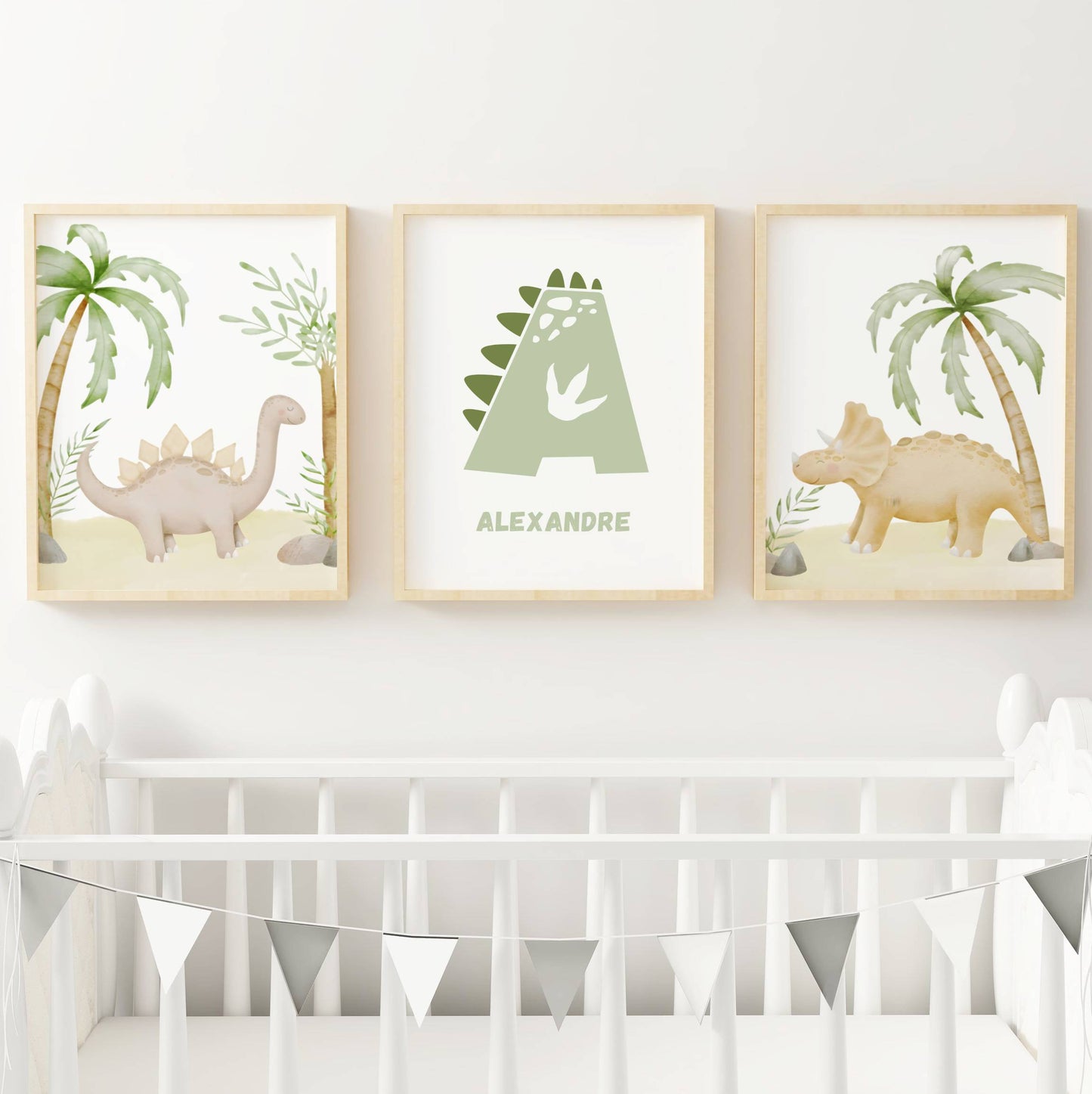 Set de 3 Affiches Dinosaure Enfant - Décoration Chambre Dinosaure Aquarelle