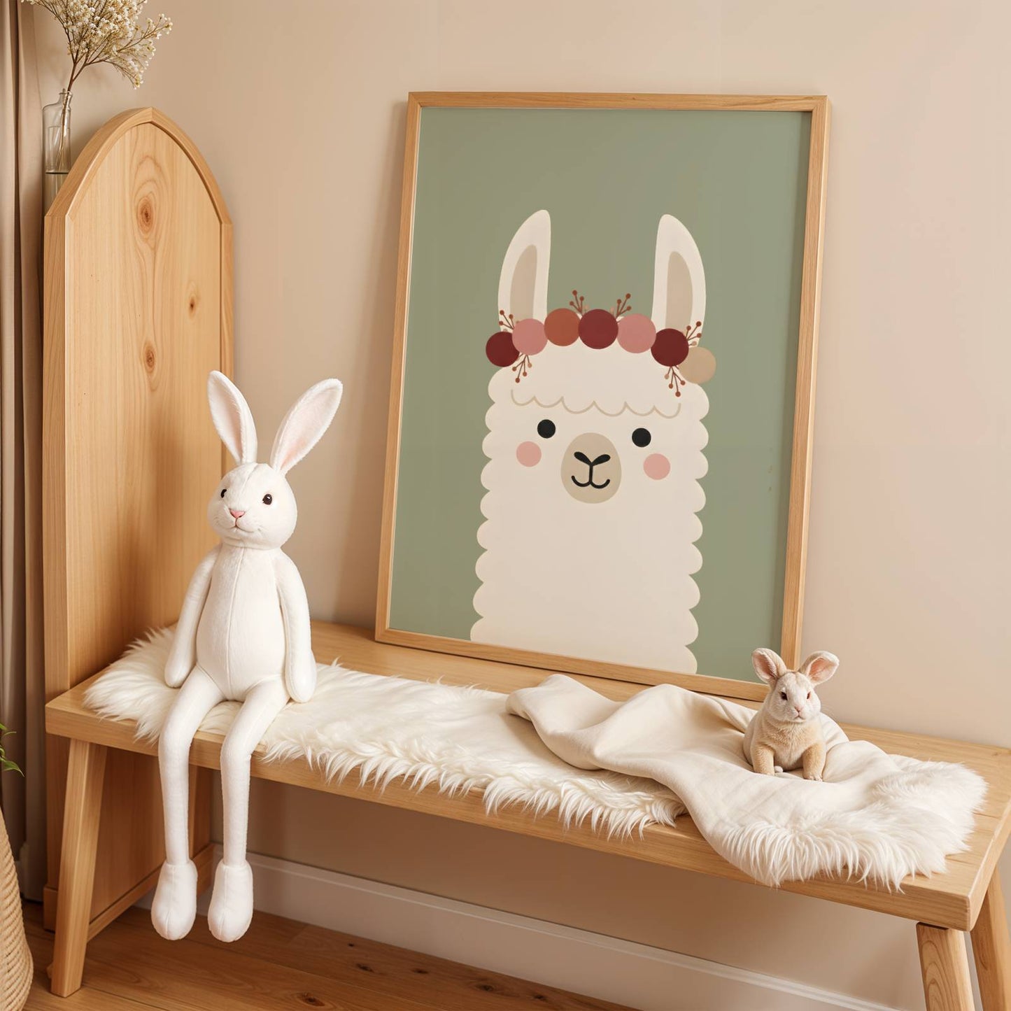 Lot de 3 affiches enfant terracotta avec Lama, Paresseux et poster personnalisé avec prénom et soleil