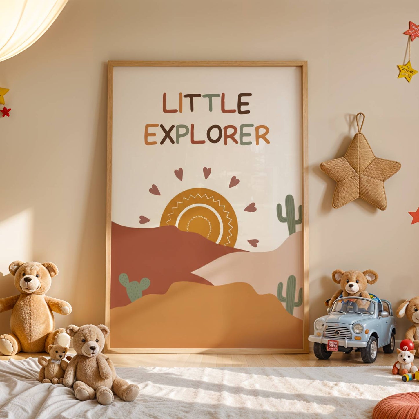 Lot de 3 affiches enfant terracotta avec Lama, Paresseux et poster personnalisé avec prénom et soleil