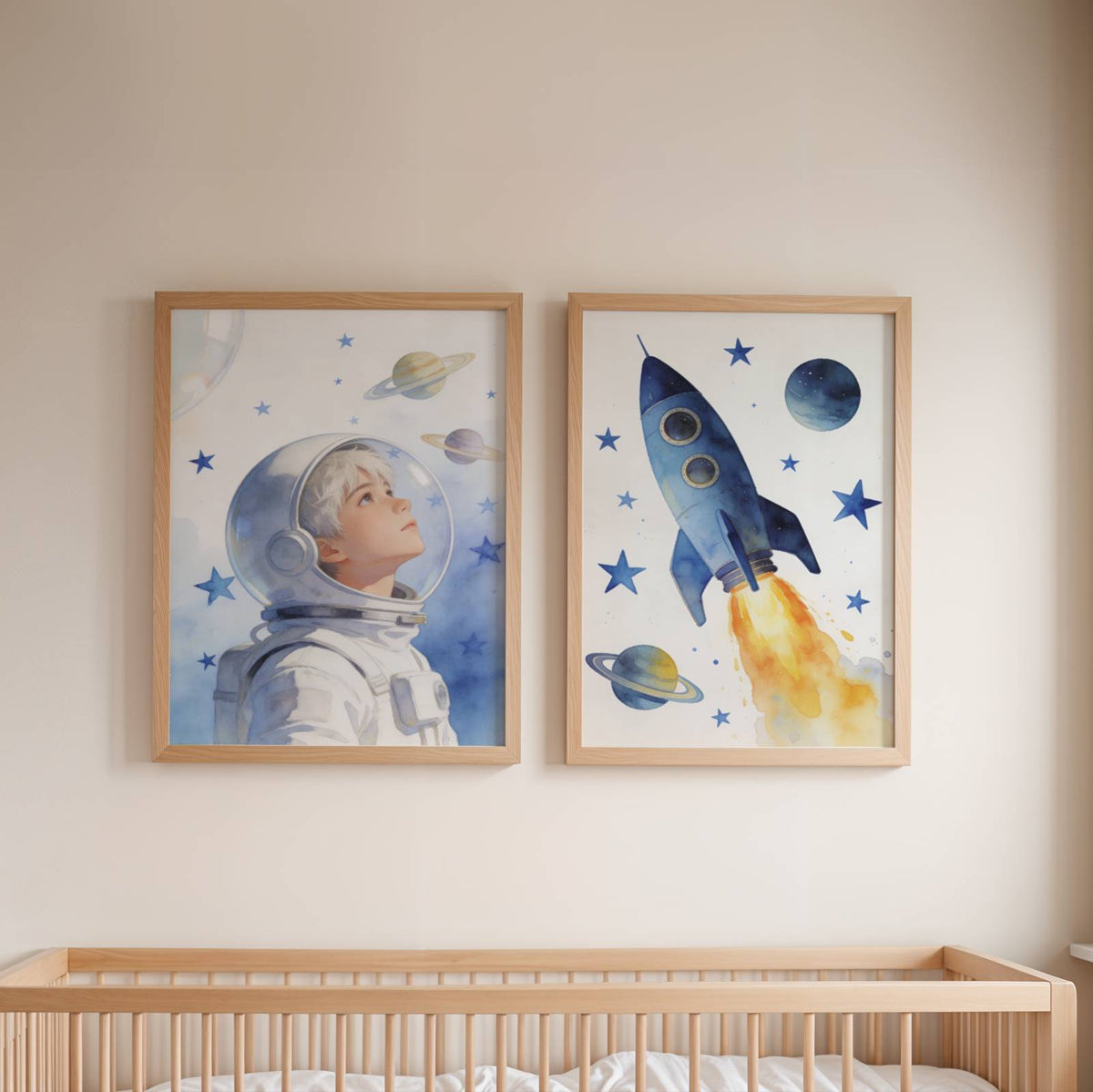 Lot 3 Affiches Chambre Enfant Espace Astronaute Aquarelle – Galerie Murale Personnalisée Prénom Cadeau Naissance Garçon - Image 2