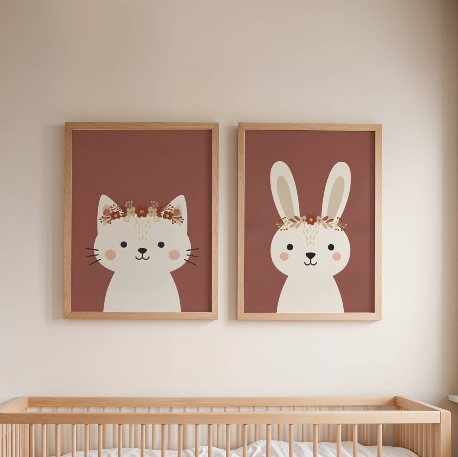 Sublimez la chambre de votre enfant avec ce lot de 3 affiches personnalisées au style bohème et chaleureux.

Ce trio harmonieux comprend un adorable chaton, un lapin malicieux et une affiche centrale personnalisable avec le prénom de votre choix et un arc-en-ciel terracotta. Idéal pour créer une atmosphère douce et apaisante.