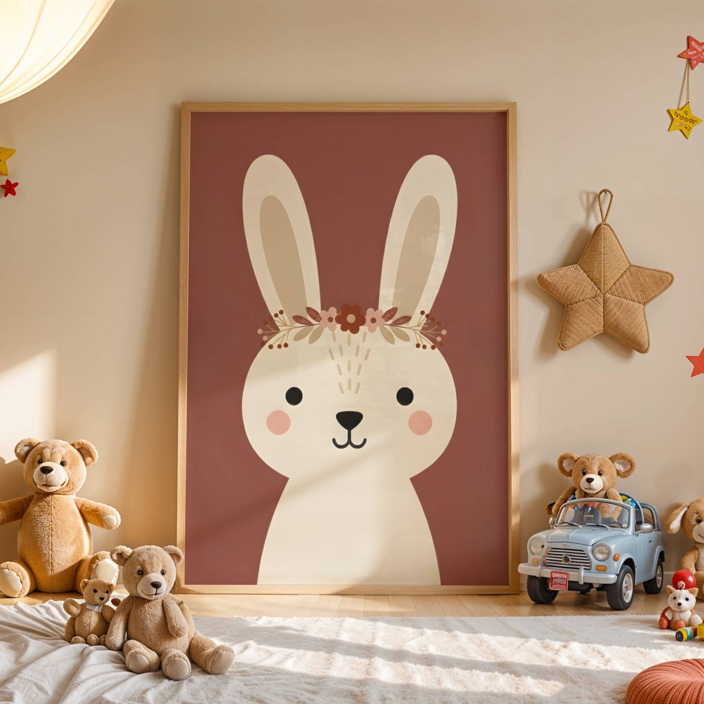 Sublimez la chambre de votre enfant avec ce lot de 3 affiches personnalisées au style bohème et chaleureux.

Ce trio harmonieux comprend un adorable chaton, un lapin malicieux et une affiche centrale personnalisable avec le prénom de votre choix et un arc-en-ciel terracotta. Idéal pour créer une atmosphère douce et apaisante.