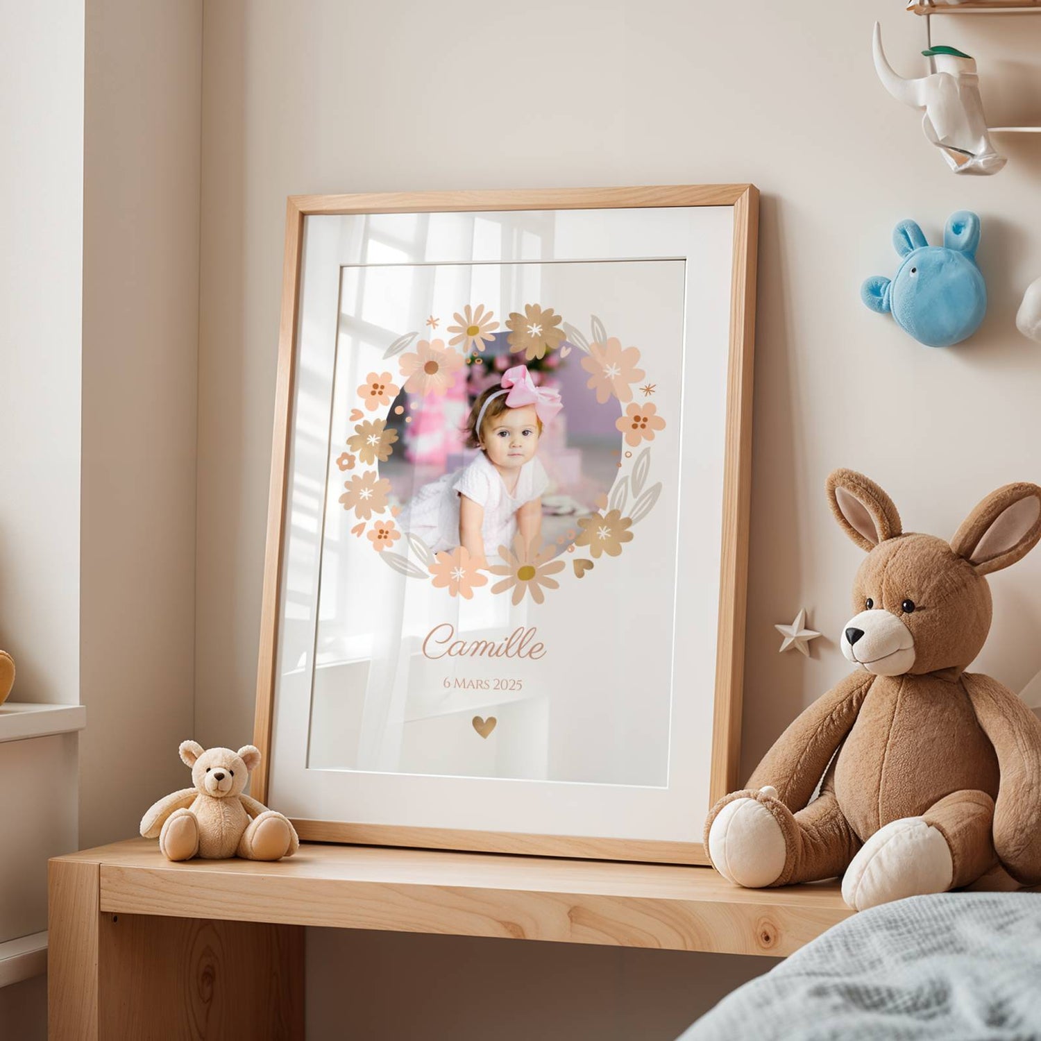 Affiche Enfant Fleurs Boho avec prénom et photo – Décoration Chambre Bébé