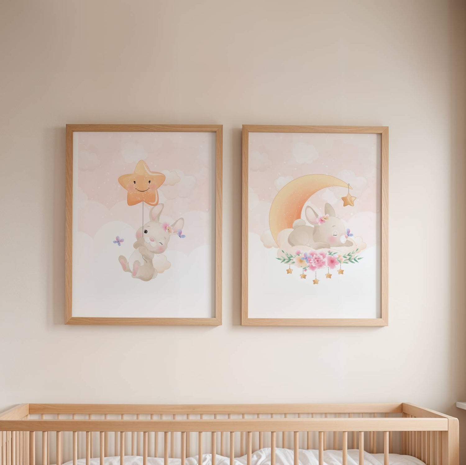 Lot 3 Affiches Chambre Enfant Lapin Forêt Aquarelle – Galerie Murale Personnalisée Prénom Cadeau Naissance Fille Garçon - Image 3