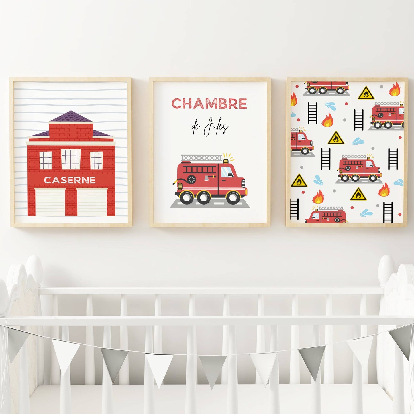 Lot 3 Affiches Chambre Garçon Thème Pompier Camion – Galerie Murale Personnalisée Prénom Cadeau Naissance Anniversaire - Image 3