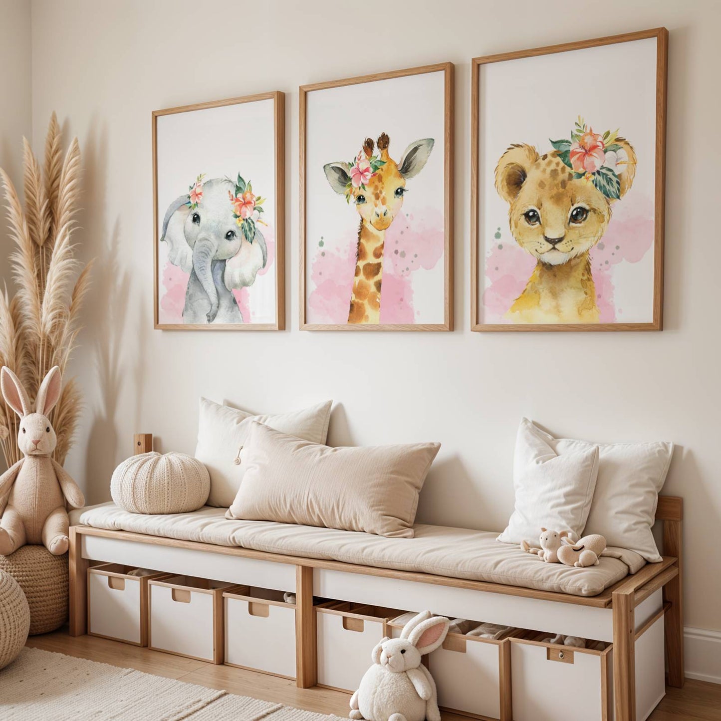 Lot 3 Affiches Chambre Enfant Savane Animaux Aquarelle – Galerie Murale Personnalisée Prénom Cadeau Naissance Garçon Fille - Image 6