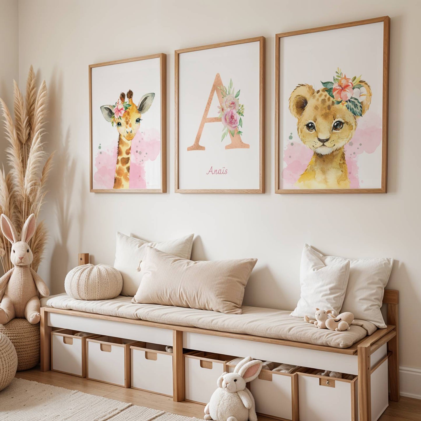 Set 3 affiches animaux de la savane pour chambre enfant - cadeau de naissance personnalisée prénom par Le temps des paillettes