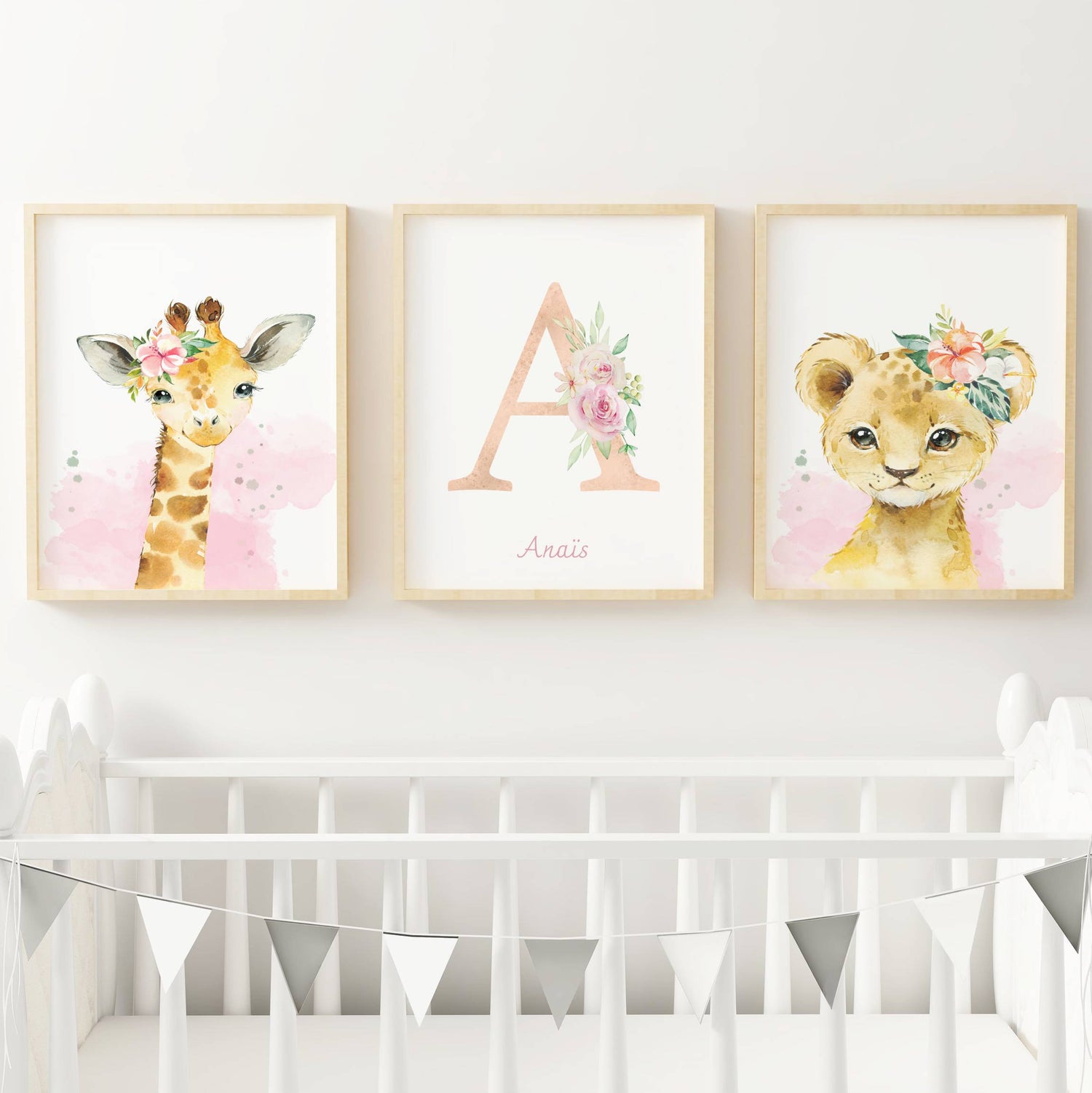 Lot 3 Affiches Chambre Enfant Savane Animaux Aquarelle – Galerie Murale Personnalisée Prénom Cadeau Naissance Garçon Fille - Image 8