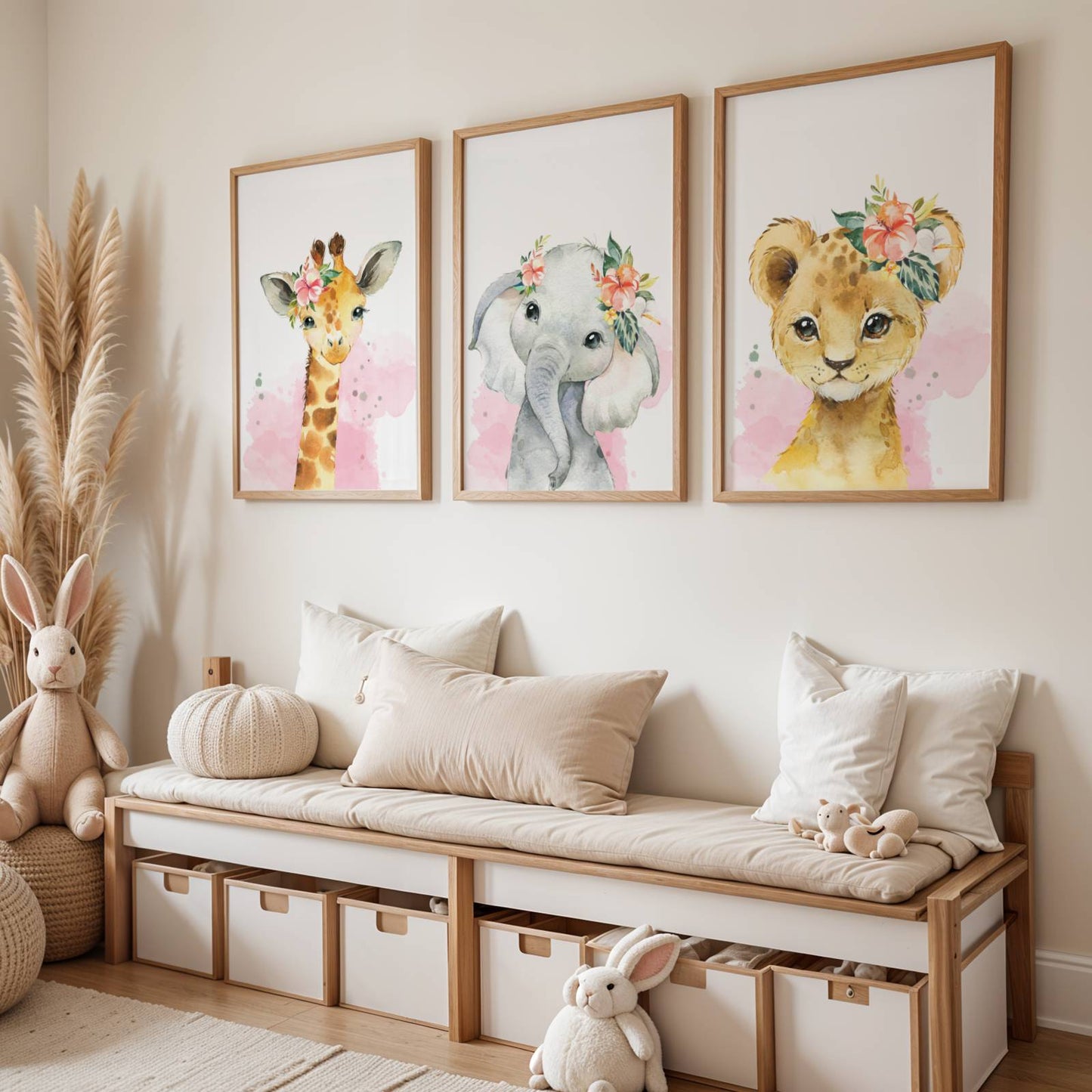 Set 3 affiches animaux de la savane pour chambre enfant - cadeau de naissance personnalisée prénom par Le temps des paillettes