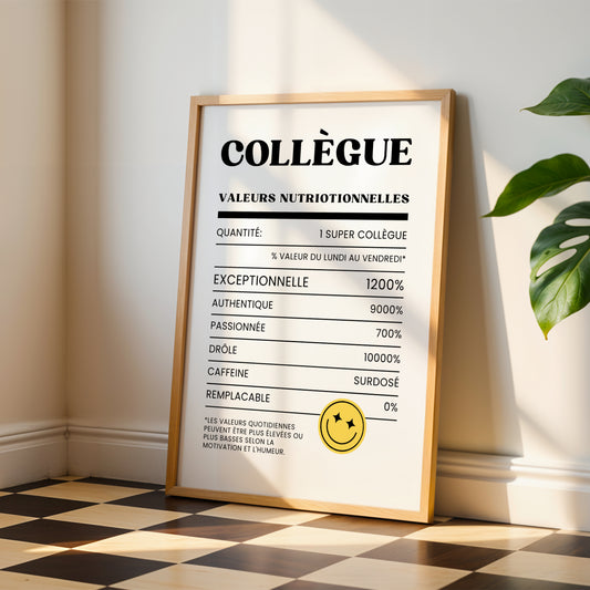 Affiche Humoristique pour Collègue – Valeurs Nutritionnelles, Cadeau Original Départ à la Retraite