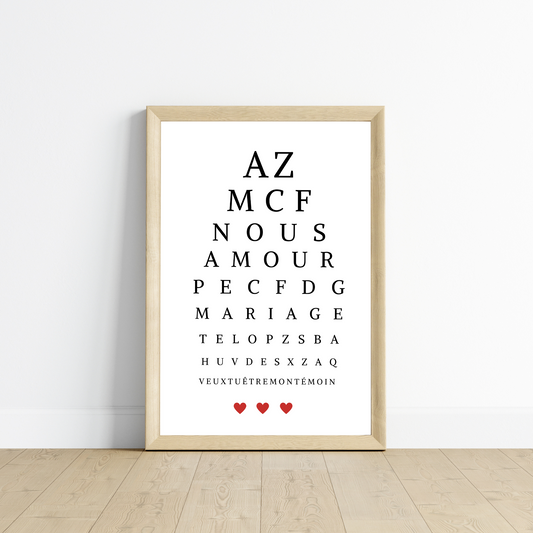 Affiche demande témoin - affiche test ophtalmique- veux tu être mon/ma témoin par Le Temps des Paillettes - Le Temps des Paillettes