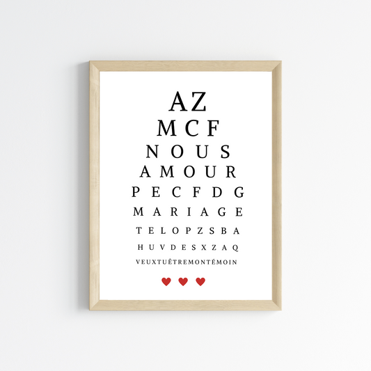 Affiche demande témoin - affiche test ophtalmique- veux tu être mon/ma témoin par Le Temps des Paillettes - Le Temps des Paillettes