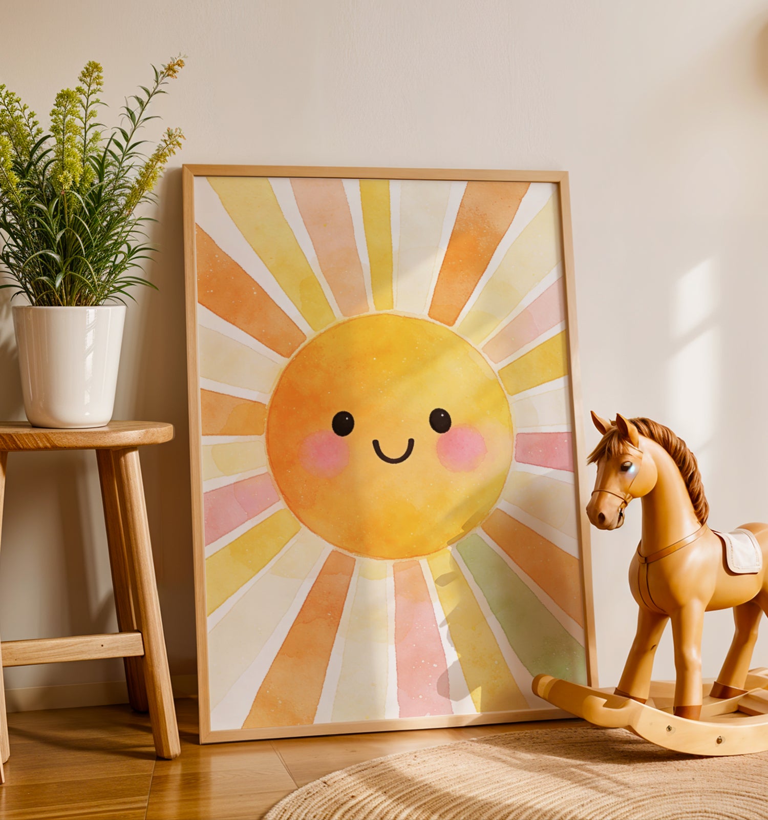 Mur de cadres chambre bébé affiche soleil aquarelle – décoration murale enfant