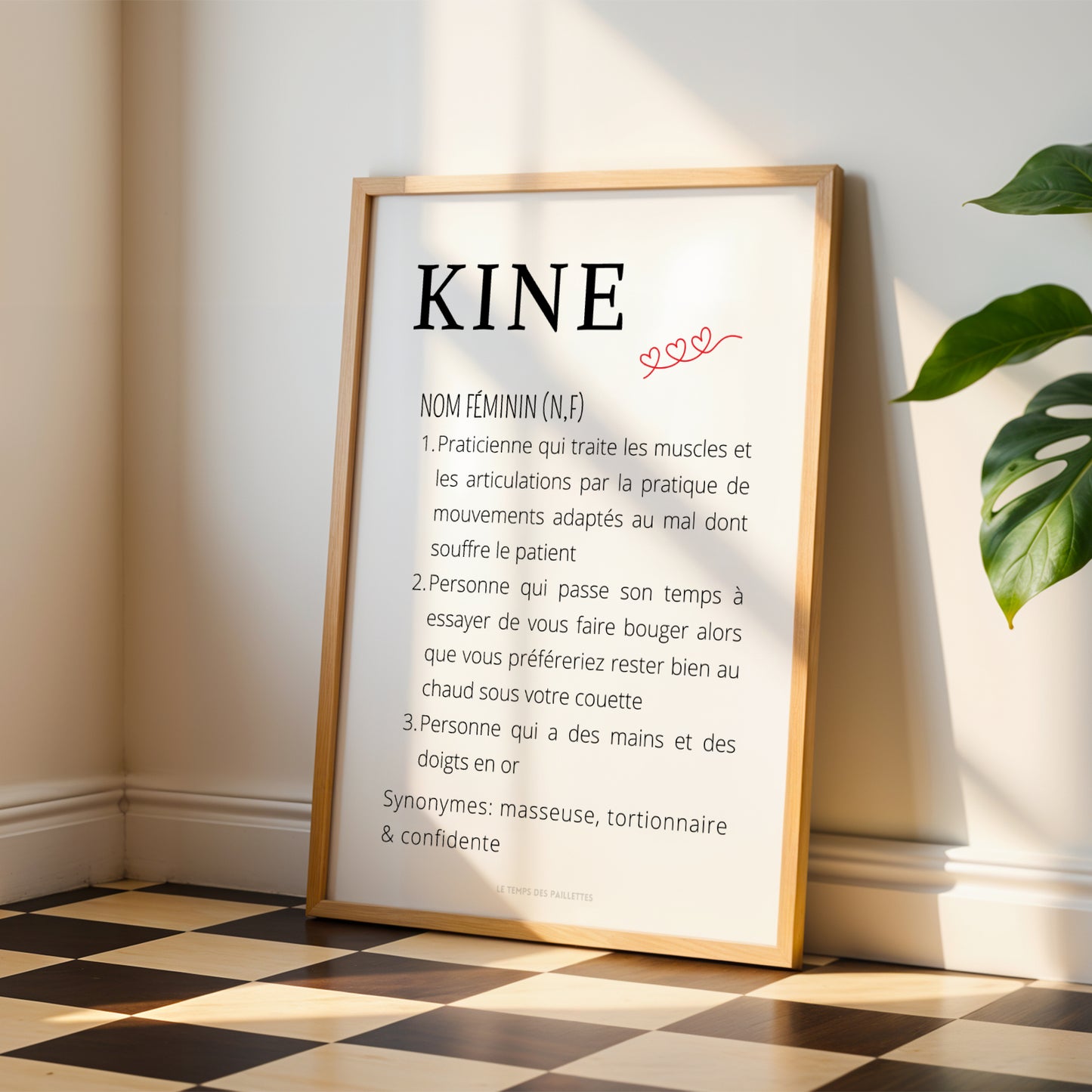 Affiche définition kiné minimaliste pour décoration de cabinet de kinésithérapie et salle d’attente médicale moderne