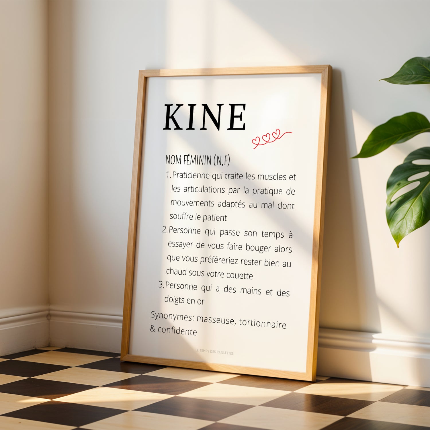 Affiche définition kiné minimaliste pour décoration de cabinet de kinésithérapie et salle d’attente médicale moderne