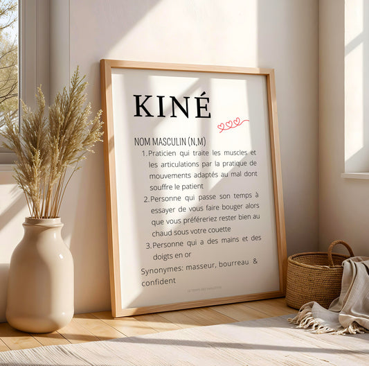 Affiche définition kiné minimaliste pour décoration de cabinet de kinésithérapie et salle d’attente médicale moderne