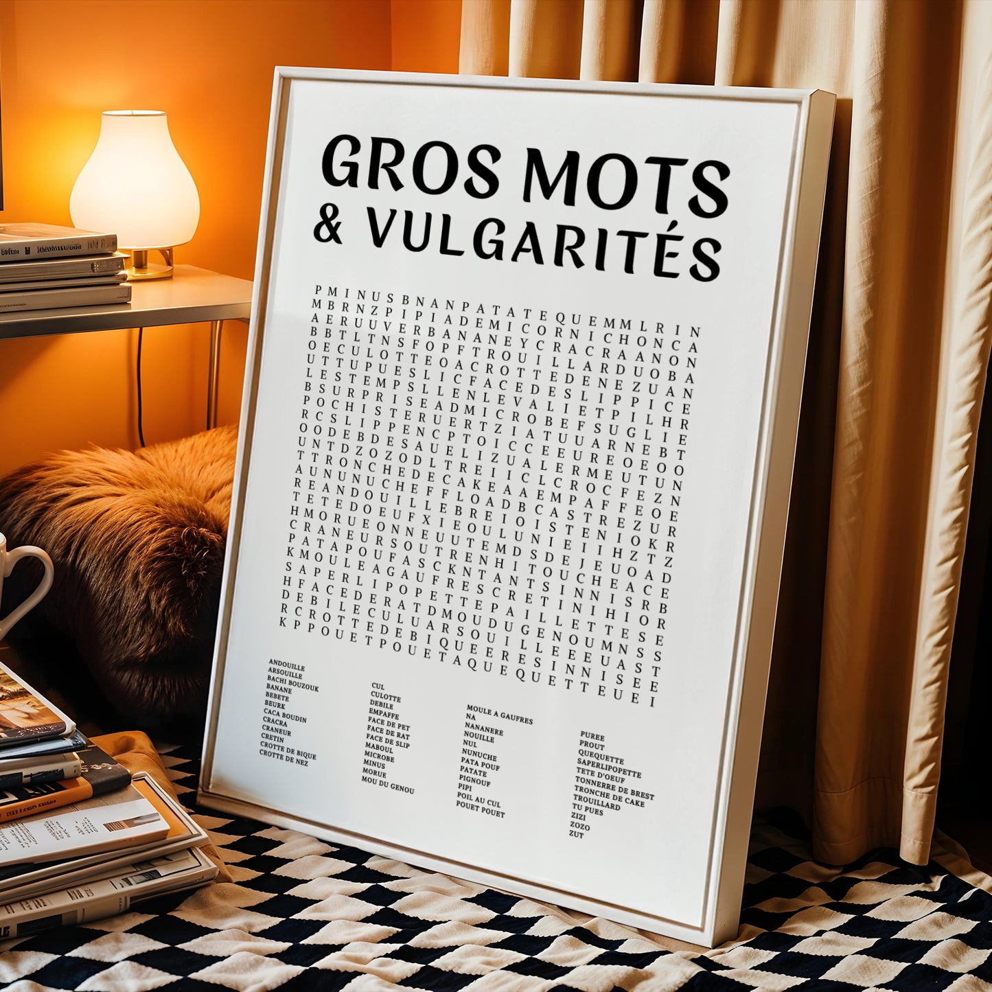 Affiche mots mêlés drôle “Les gros mots”, jeu éducatif enfant et famille, décoration salle de jeux colorée, poster ludique Le Temps des Paillettes
