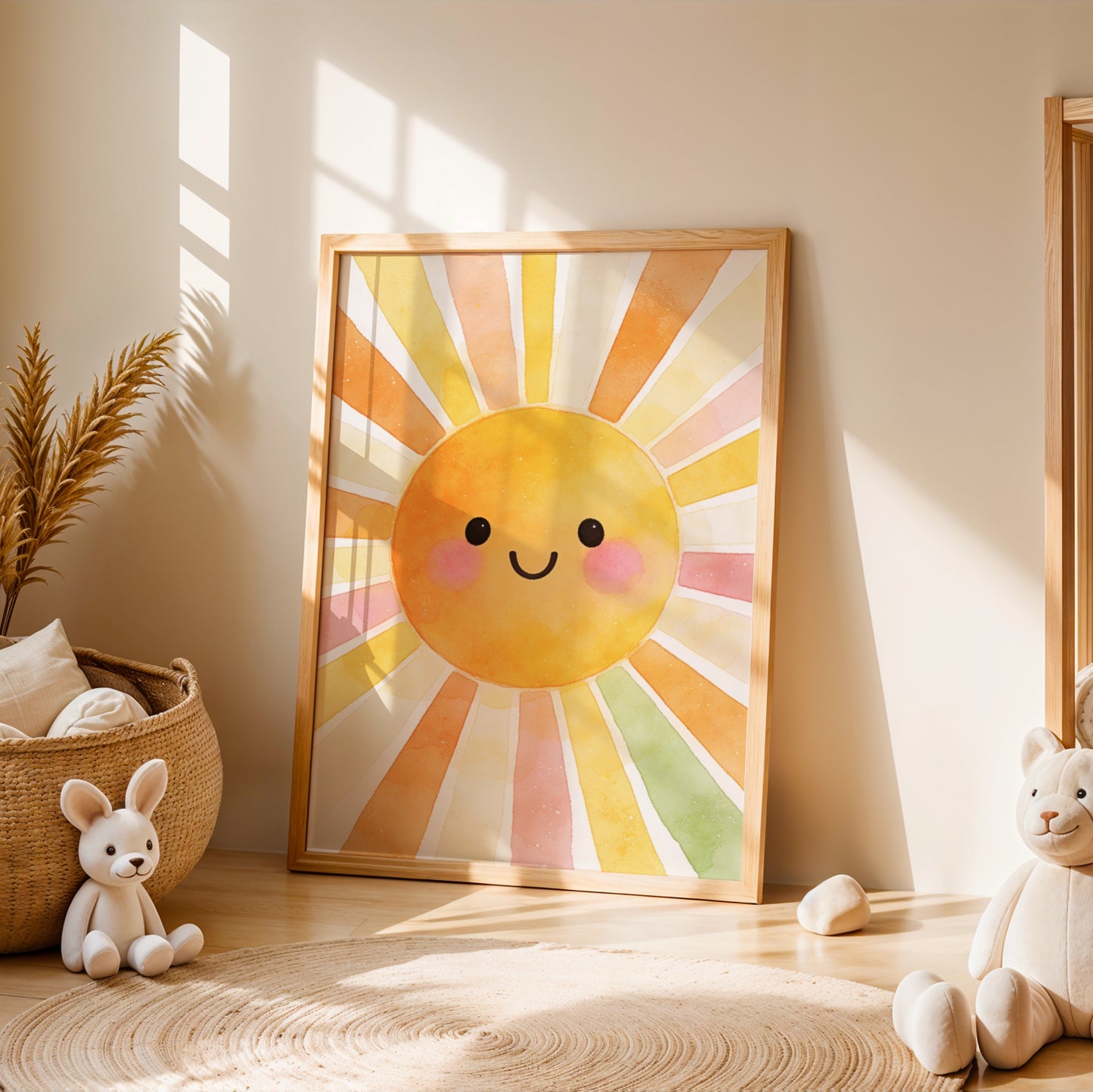 Affiche soleil souriant aquarelle – décoration chambre bébé enfant style bohème