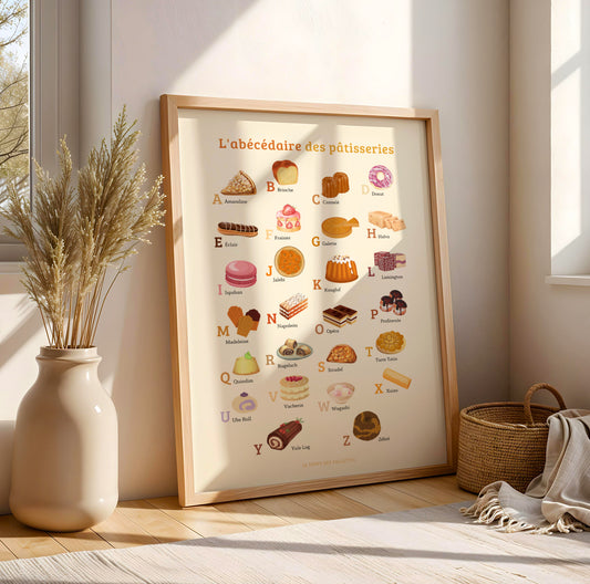 affiche abécédaire pâtisserie illustration décoration murale cuisine