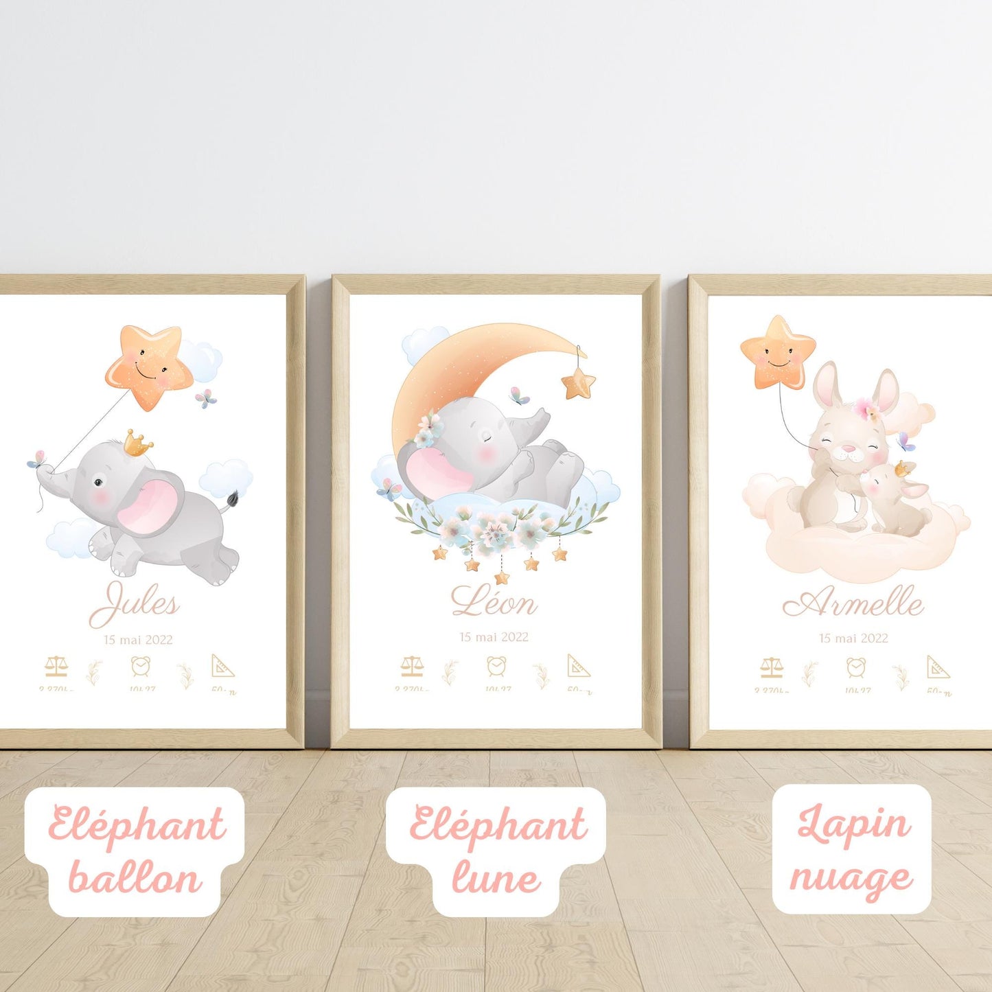 poster naissance animaux mignons personnalisé chambre enfant cadeau original