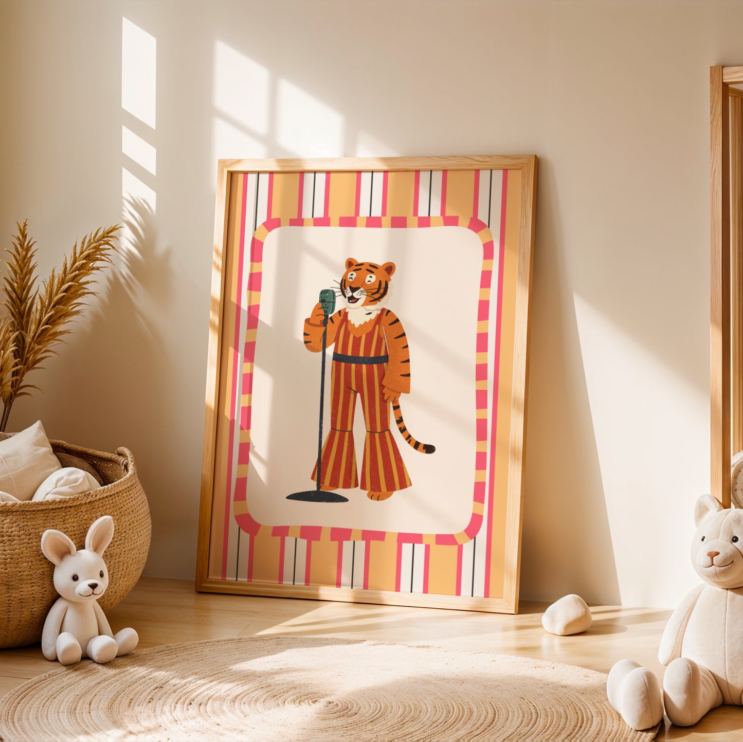 Affiche Tigre Disco qui Chante - Décoration Chambre Enfant Musique, Poster Animaux Coloré, Tableau Salle de Jeux, Style Dopamine Decor