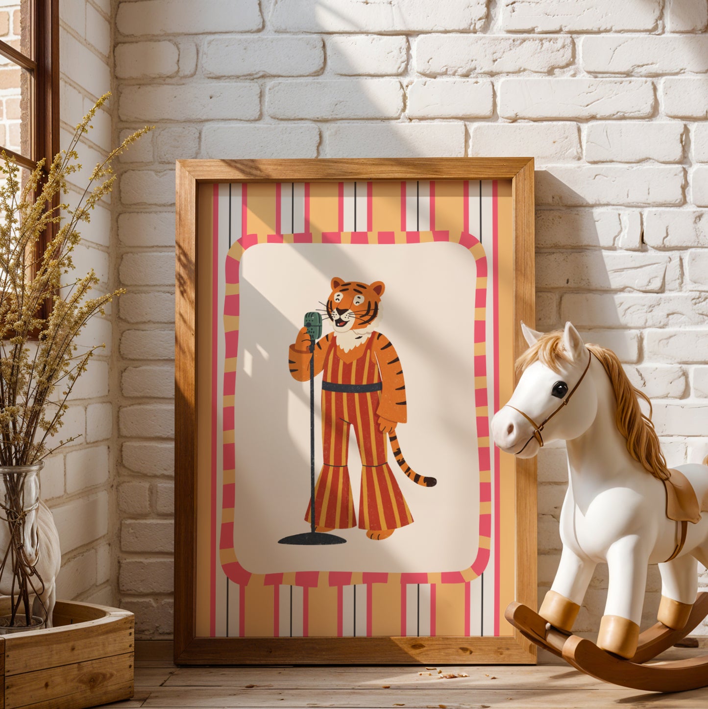 Affiche Tigre Disco qui Chante - Décoration Chambre Enfant Musique, Poster Animaux Coloré, Tableau Salle de Jeux, Style Dopamine Decor
