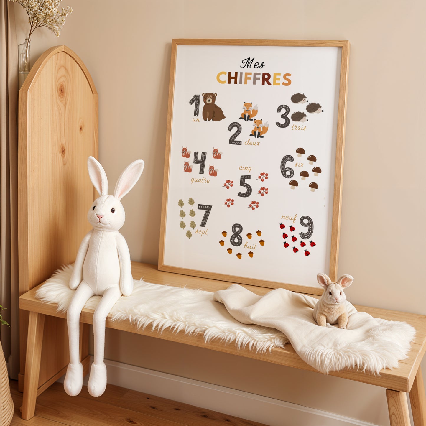 Duo d'Affiches Éducatives animaux de la forêt : Abécédaire et Chiffres pour Chambre d'Enfant sur le thème nature