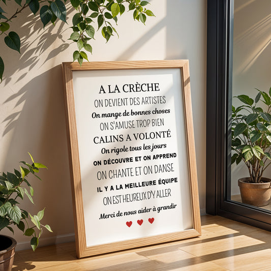Affiche A la crèche - poster décoration crèche - Cadeau crèche - Merci crèche par Le Temps des Paillettes