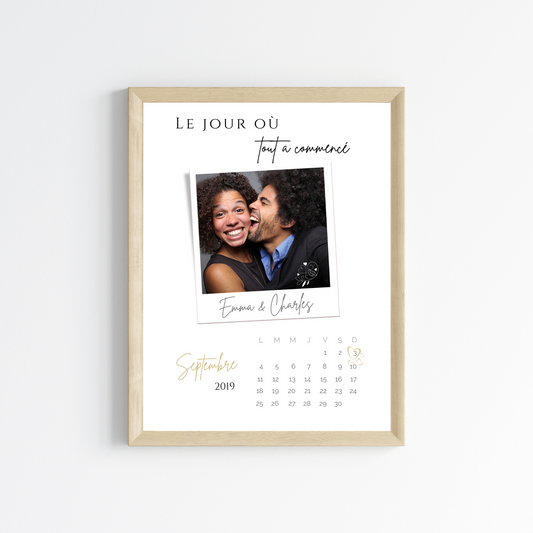 Le jour où tout a commencé - Affiche photo couple personnalisée avec date de rencontre par Le Temps des Paillettes - Le Temps des Paillettes