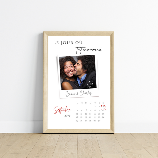 Le jour où tout a commencé - Affiche photo couple personnalisée avec date de rencontre par Le Temps des Paillettes - Le Temps des Paillettes