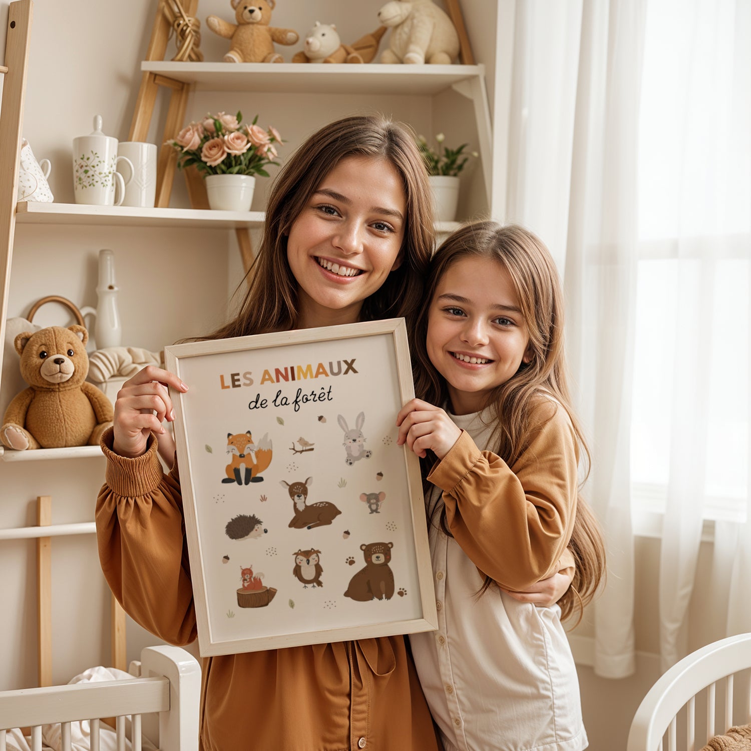 Ceci est une affiche décorative illustrant les animaux emblématiques de la forêt. Un indispensable pour créer un cocon de douceur et de sérénité dans la chambre de votre petit explorateur. 🌲🦊