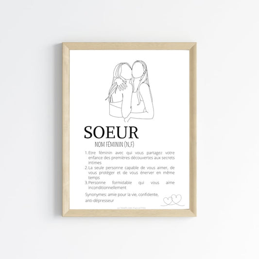 Affiche Définition sœur - Poster sœur personnalisé avec prénoms par Le Temps des Paillettes - Le Temps des Paillettes