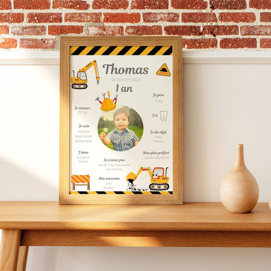 Affiche d'anniversaire personnalisée - Thème Chantier - Le Temps des Paillettes