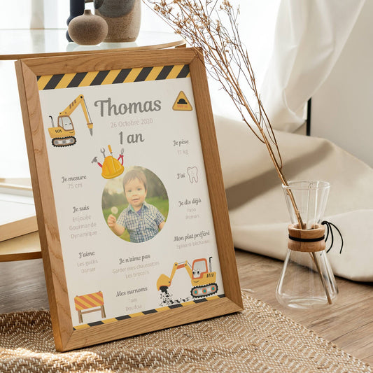 Affiche d'anniversaire personnalisée - Thème Chantier - Le Temps des Paillettes