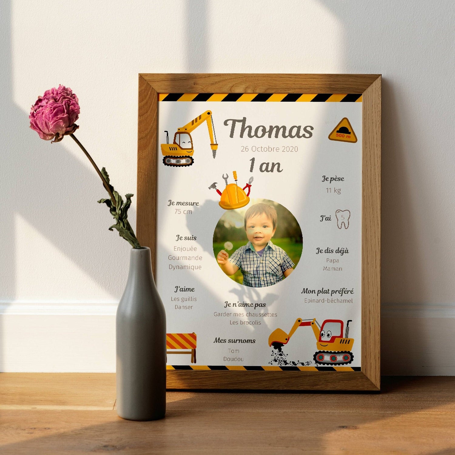 Affiche d'anniversaire personnalisée - Thème Chantier - Le Temps des Paillettes