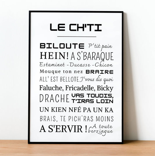 Affiche Mots Chti - Affiche mots et expressions Ch'timi - Poster Mots du Nord par Le Temps des Paillettes - Le Temps des Paillettes