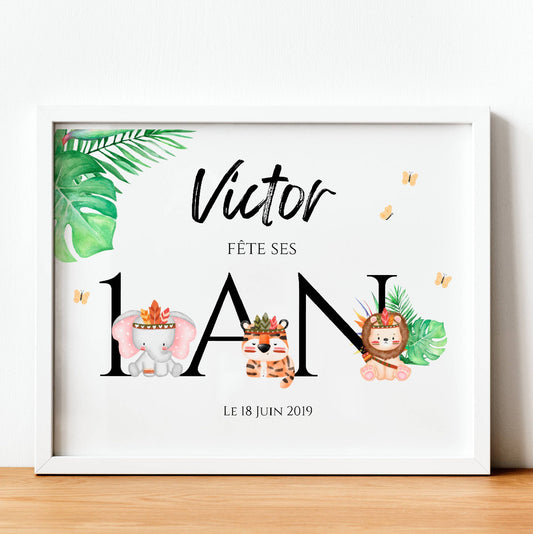 Affiche de Bienvenue Personnalisée - Anniversaire Enfant - Thème Tropical Jungle - Le Temps des Paillettes
