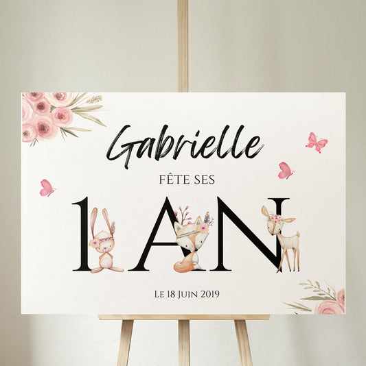 🎉 Affiche Bienvenue Personnalisée pour Anniversaire Enfant - Thème Animaux de la Forêt 🦊🌸 - Le Temps des Paillettes