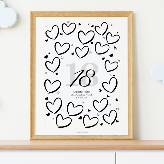 Anniversaire 18 ans - Affiche raisons pour lesquelles nous t’aimons - Décoration de fête Le Temps des Paillettes - Le Temps des Paillettes