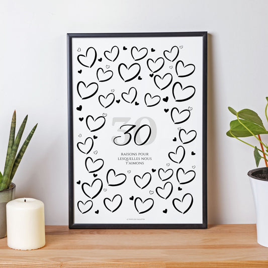 Anniversaire 30 ans - Affiche raisons pour lesquelles nous t’aimons - Décoration de fête Le Temps des Paillettes - Le Temps des Paillettes