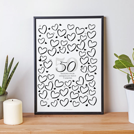 Anniversaire 50 ans - Affiche raisons pour lesquelles nous t’aimons - Décoration de fête Le Temps des Paillettes - Le Temps des Paillettes