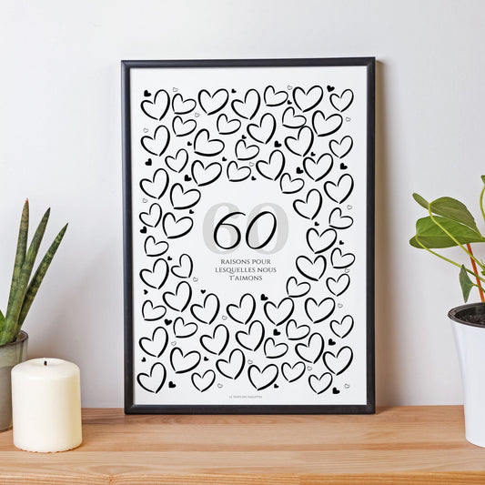 Anniversaire 60 ans - Affiche raisons pour lesquelles nous t’aimons - Décoration de fête Le Temps des Paillettes - Le Temps des Paillettes