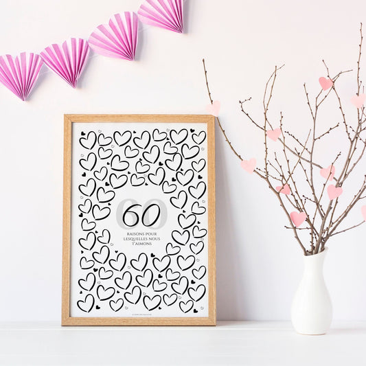 Anniversaire 60 ans - Affiche raisons pour lesquelles nous t’aimons - Décoration de fête Le Temps des Paillettes - Le Temps des Paillettes