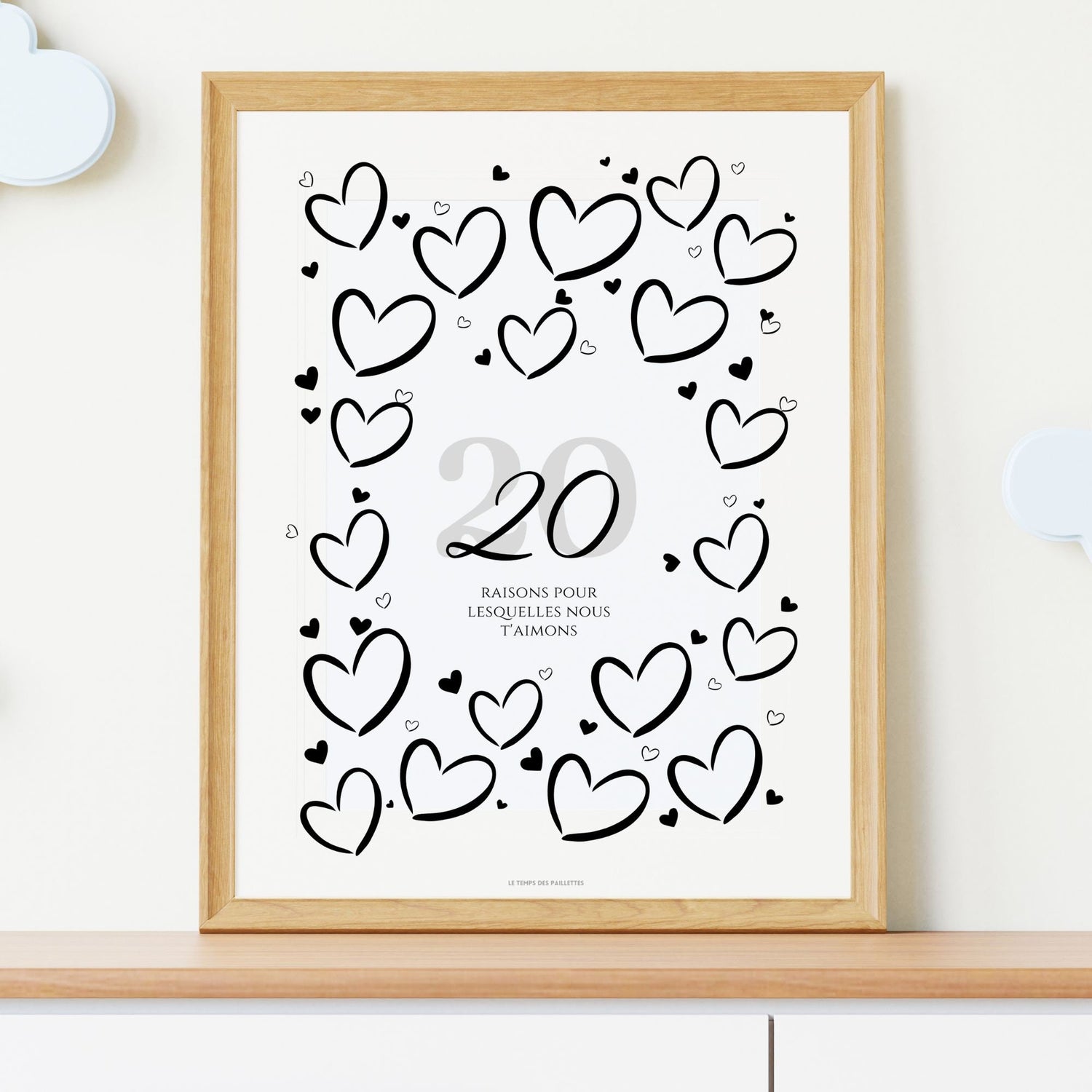 Anniversaire 20 ans - Affiche raisons pour lesquelles nous t’aimons - Décoration de fête Le Temps des Paillettes - Le Temps des Paillettes