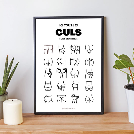Affiche humour WC - affiche ici tous les culs sont bienvenus - décoration toilette par Le Temps des Paillettes - Le Temps des Paillettes