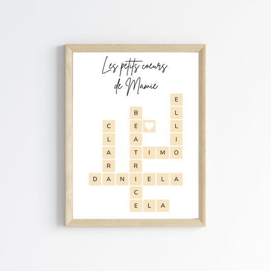 Affiche personnalisée mamie scrabble - cadeau fête des mamie avec prénoms petits enfants par Le Temps des Paillettes - Le Temps des Paillettes