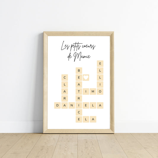 Affiche personnalisée mamie scrabble - cadeau fête des mamie avec prénoms petits enfants par Le Temps des Paillettes - Le Temps des Paillettes