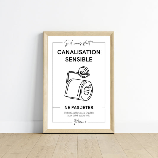 Affiche Ne rien jeter dans les WC en français - Affiche toilette canalisation sensible - Le Temps des Paillettes