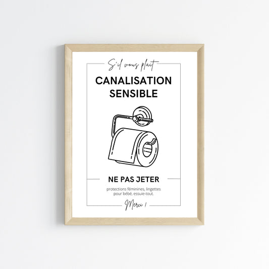 Affiche Ne rien jeter dans les WC en français - Affiche toilette canalisation sensible - Le Temps des Paillettes
